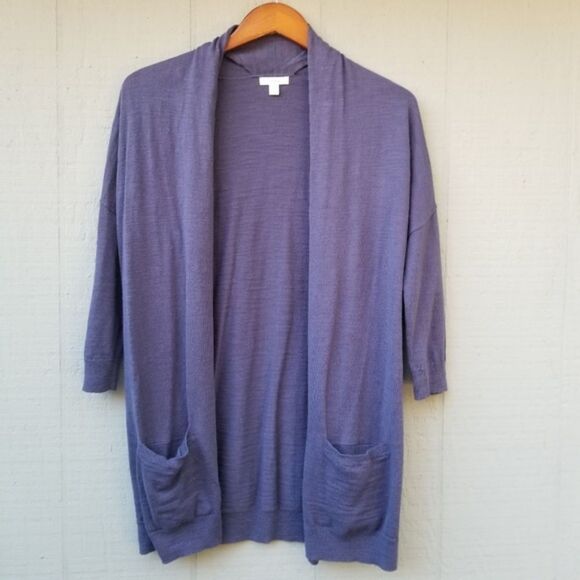 Caslon Cotton Blue Long Open Cardigan Sweater S P - Picture 2 of 7